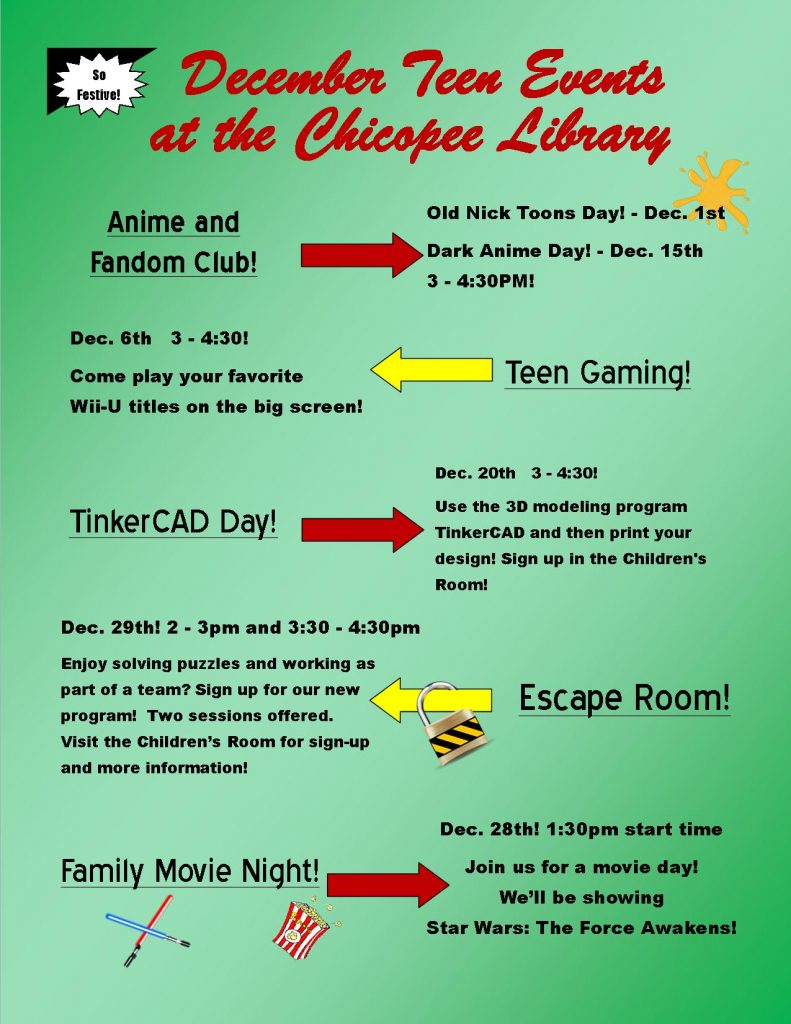 December 2016 Events! Chicopee Public Library
