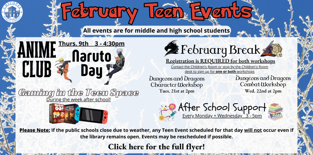 Teen Events at the library for February 2023