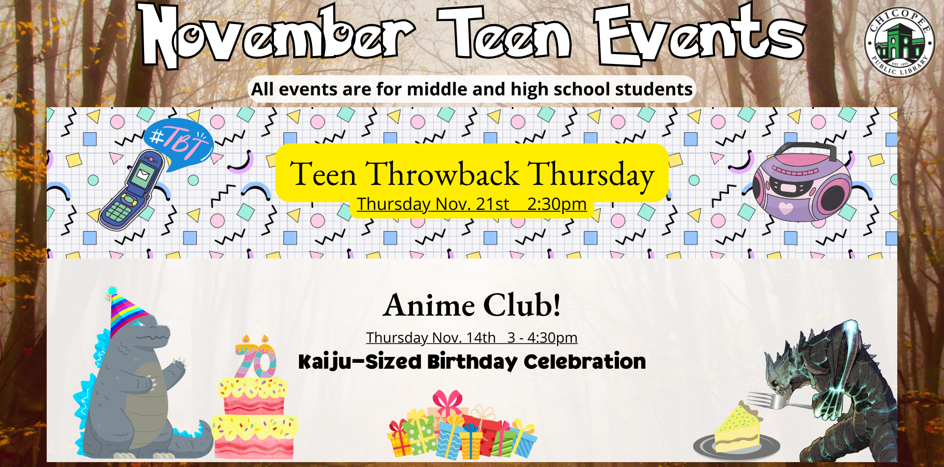 November teen events at the library include Throwback Thursday and Anime Club